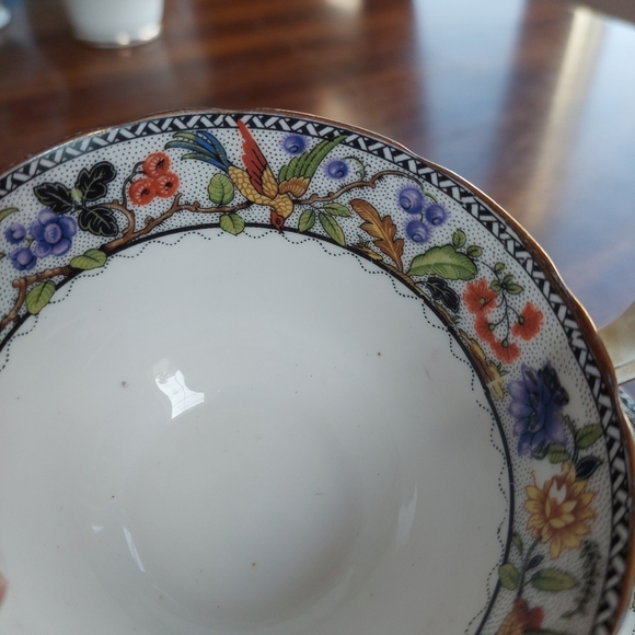 Antique Aynsley Fine China Teacup And Saucer Floral Hummingbird 1910 HAS CRACK - Picture 8 of 9